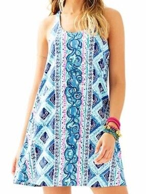 GUC Lilly Pulitzer Lydia Dress In Bay Blue Fine Line